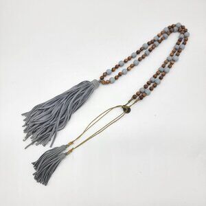 Mare Sole Amore Signed Mixed Material Blue‎ Gray Beaded Tassel Necklace Boho